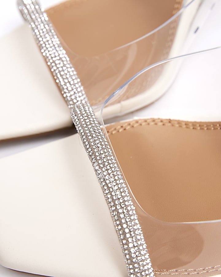 White Perspex Diamante Heeled Sandals