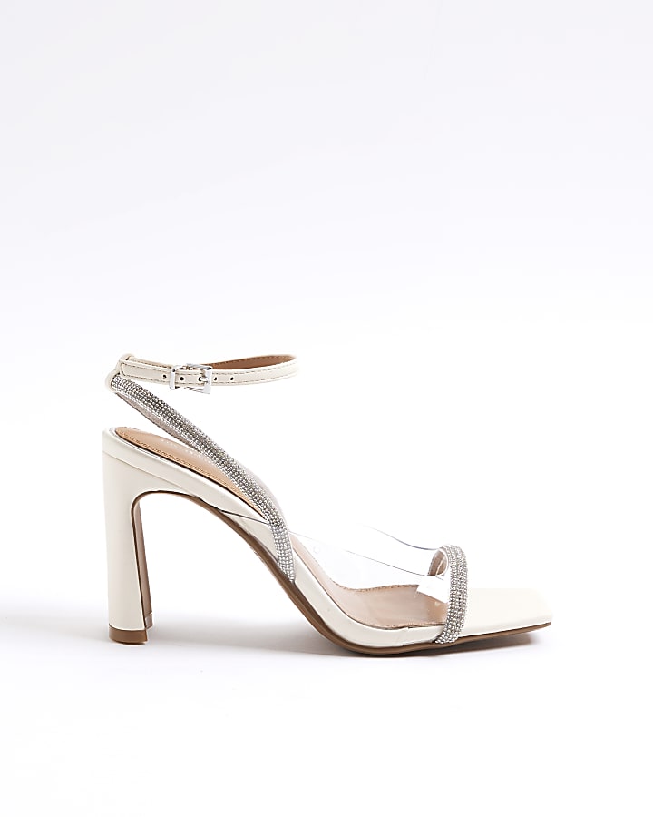 White Perspex Diamante Heeled Sandals