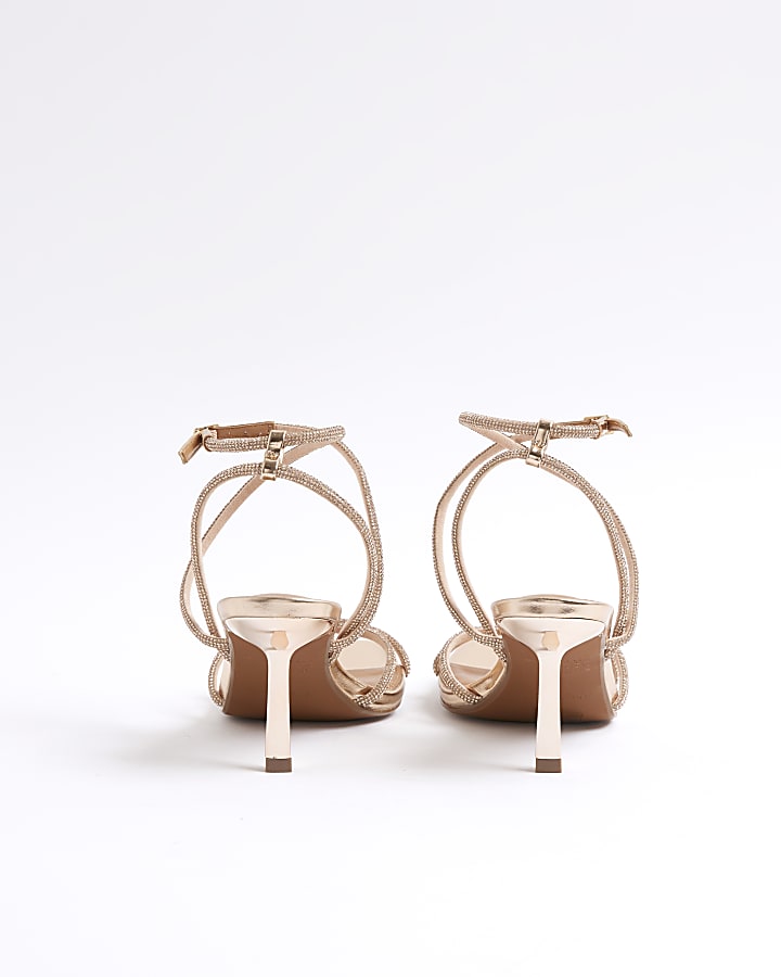 Rose Gold Diamante Strappy Heeled Sandals