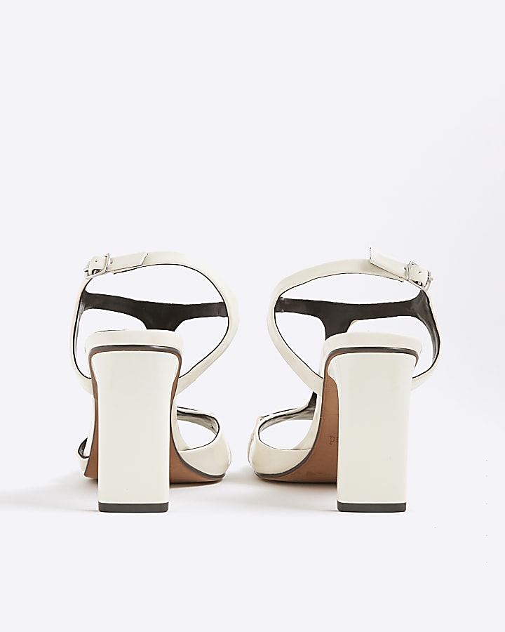 White T Bar Block Heel Sandals