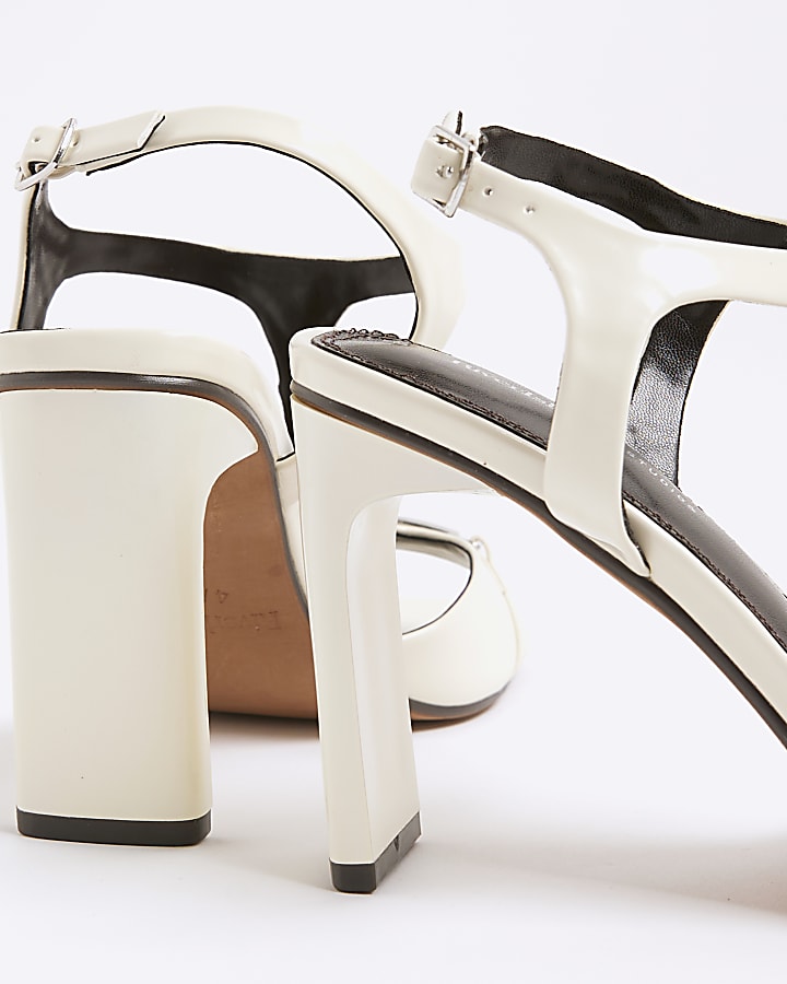 White T Bar Block Heel Sandals