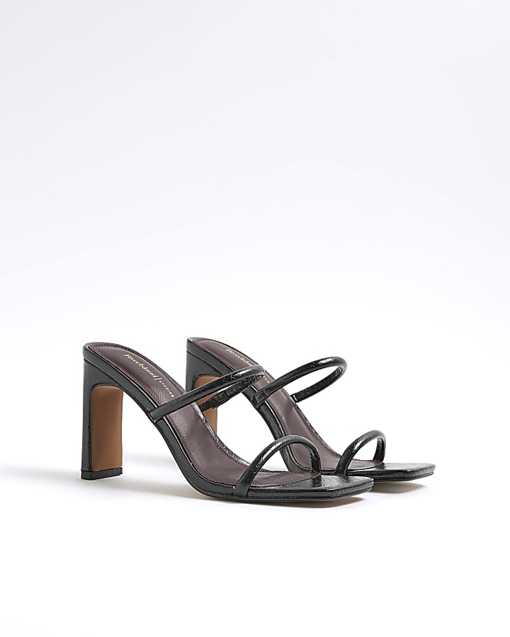 Black Wide Fit Double Strap Mule Sandals