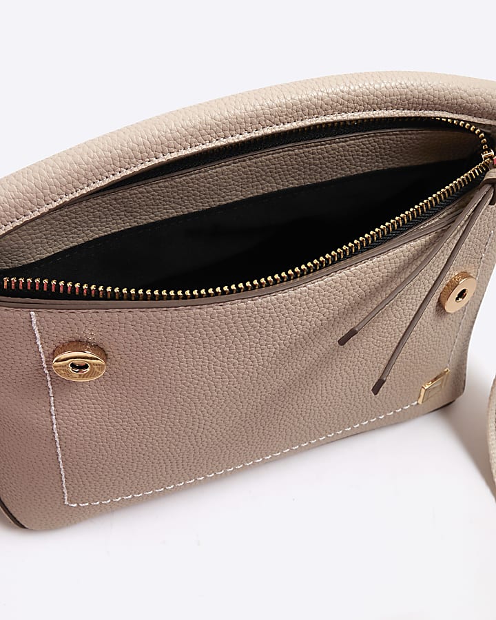 Beige Asymmetric Flap Cross Body Bag