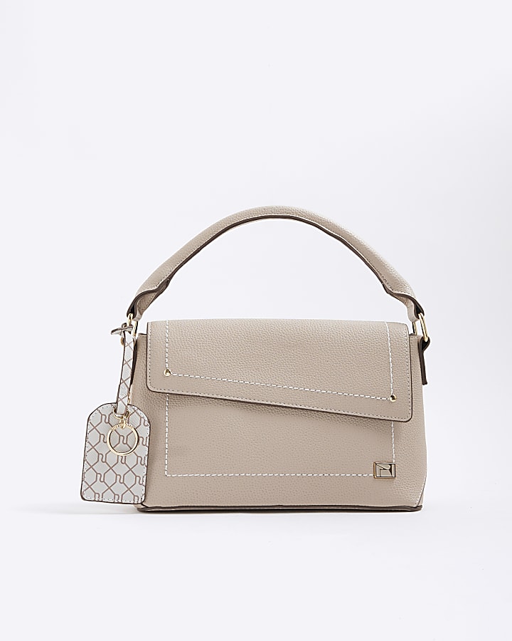 Beige Asymmetric Flap Cross Body Bag