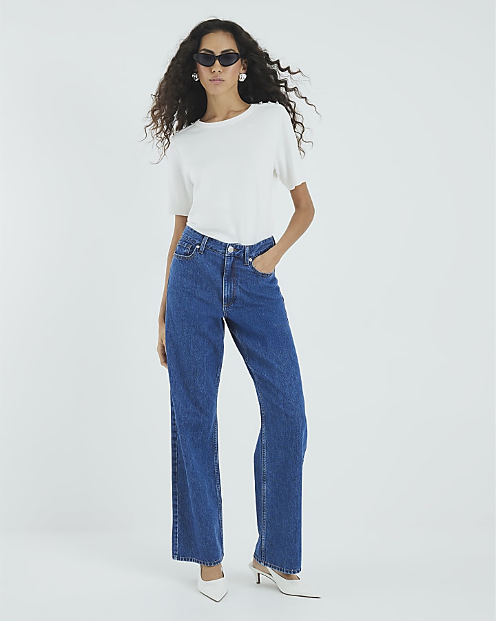 White Knitted Button Detail T-shirt
