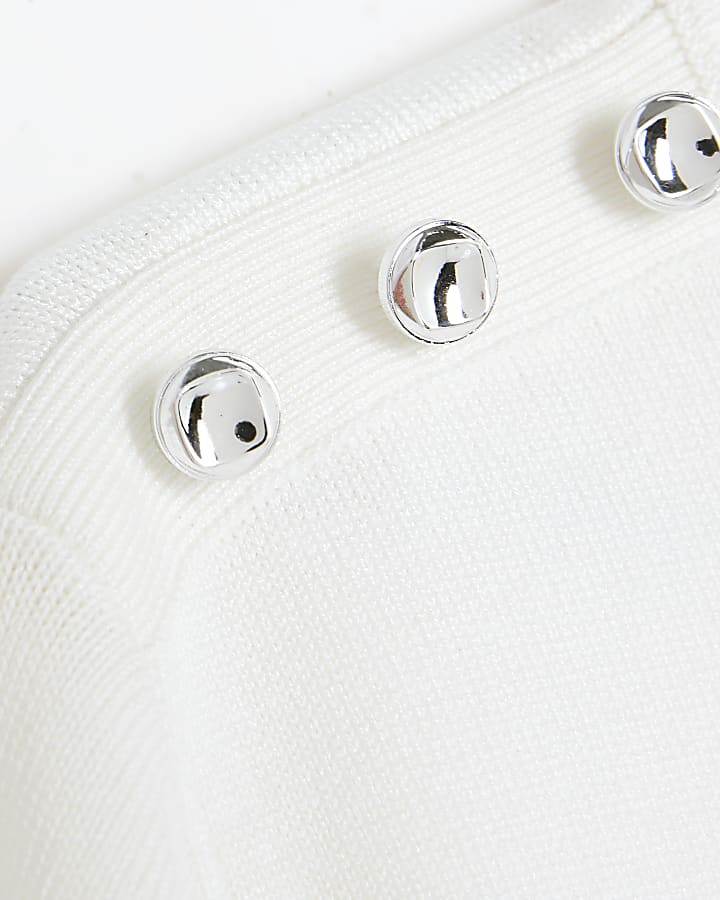 White Knitted Button Detail T-shirt