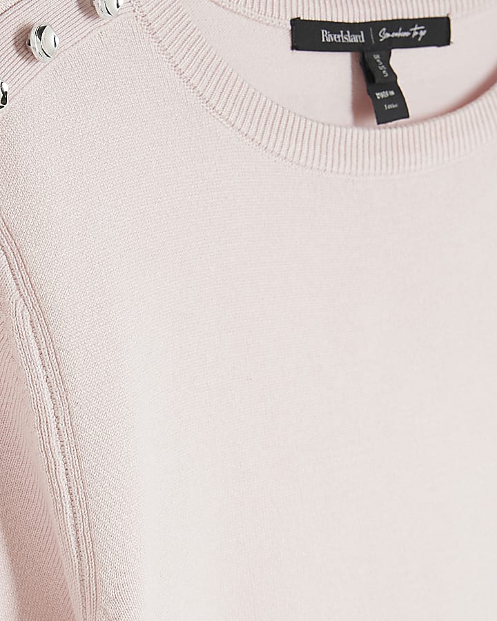 Pink Knitted Button Detail T-shirt