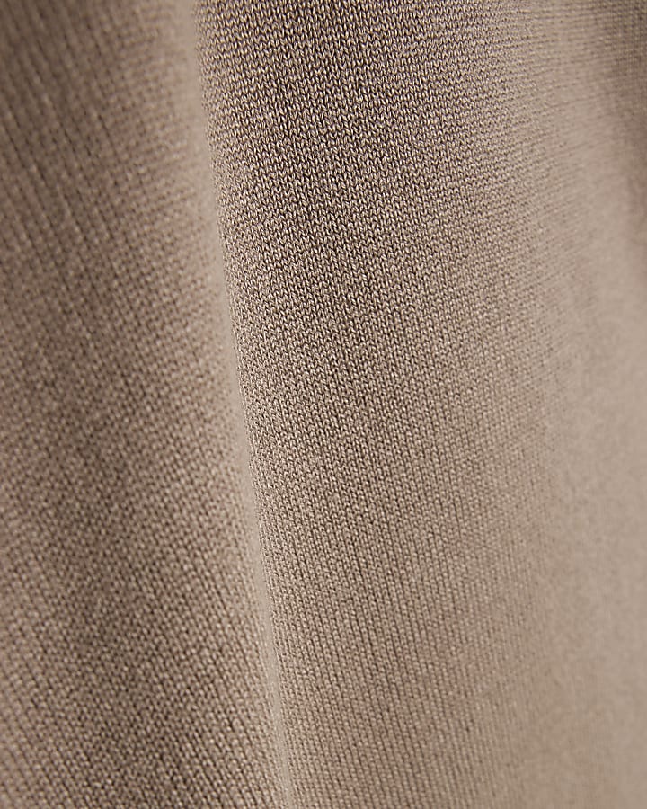 Brown Button Detail Knitted T-shirt
