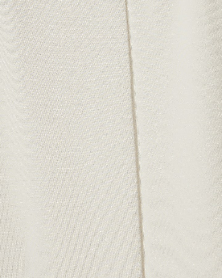 Cream Premium Wide Leg Pintuck Trousers