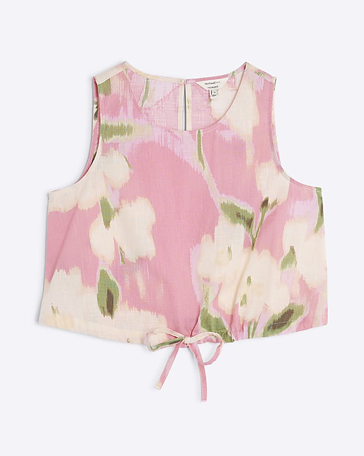 Petite Pink Floral Bubble Hem Tank Top