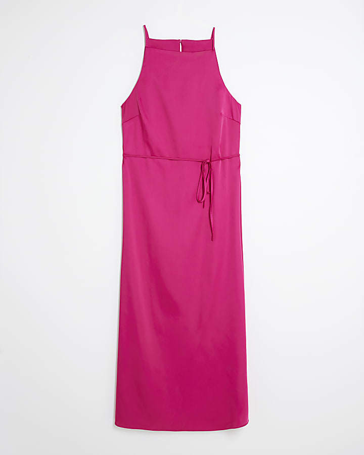 Pink Satin Tie Waist Slip Dress