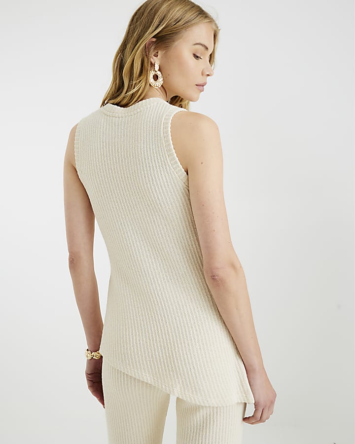 Cream Sleeveless Textured Shell Tunic Top