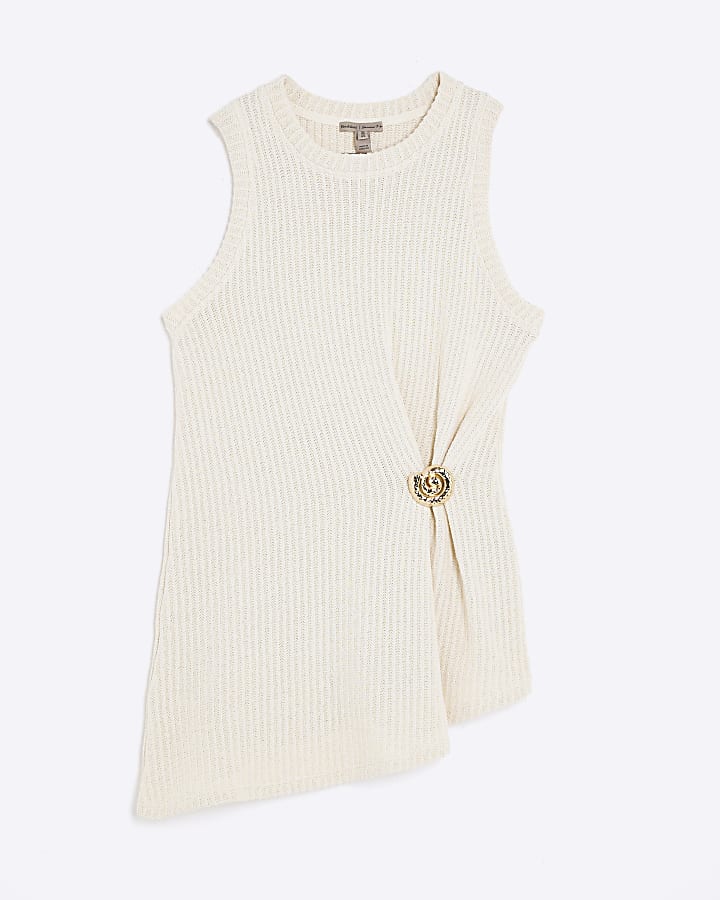 Cream Sleeveless Textured Shell Tunic Top