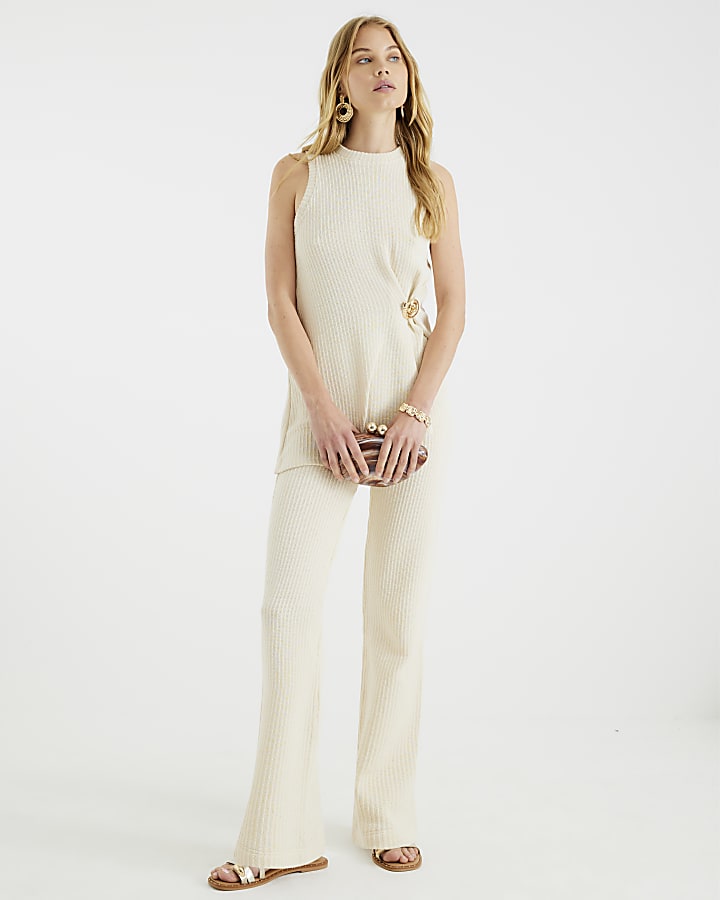 Cream Sleeveless Textured Shell Tunic Top