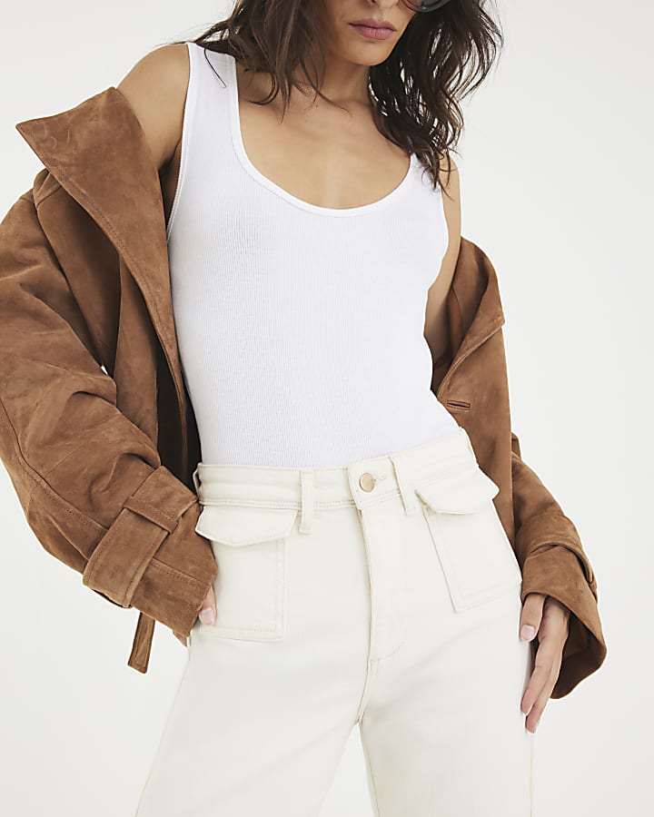Cream High Rise Relaxed Flared Jeans