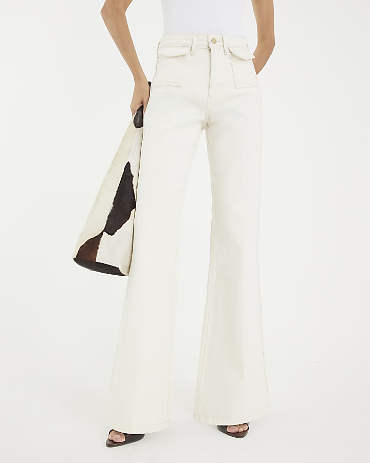 Cream High Rise Relaxed Flared Jeans