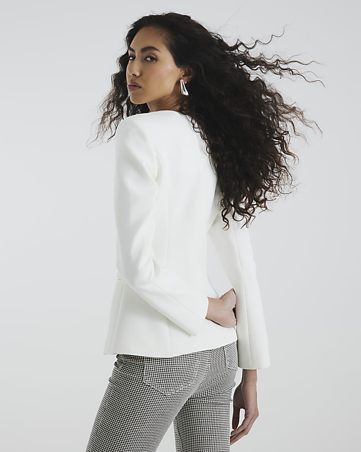 White Sweetheart Neckline Blazer