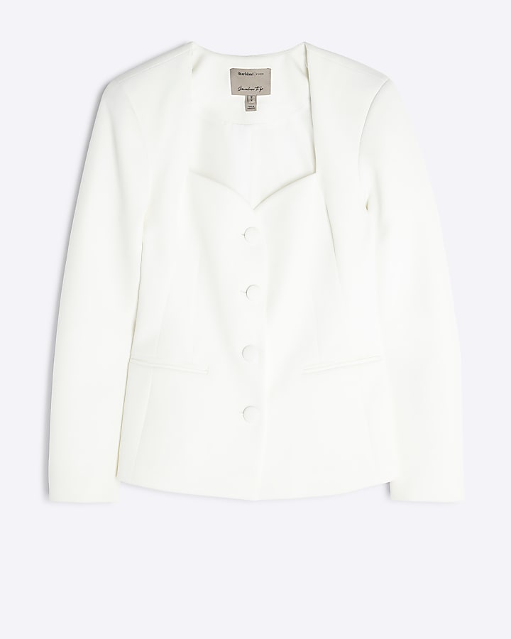White Sweetheart Neckline Blazer