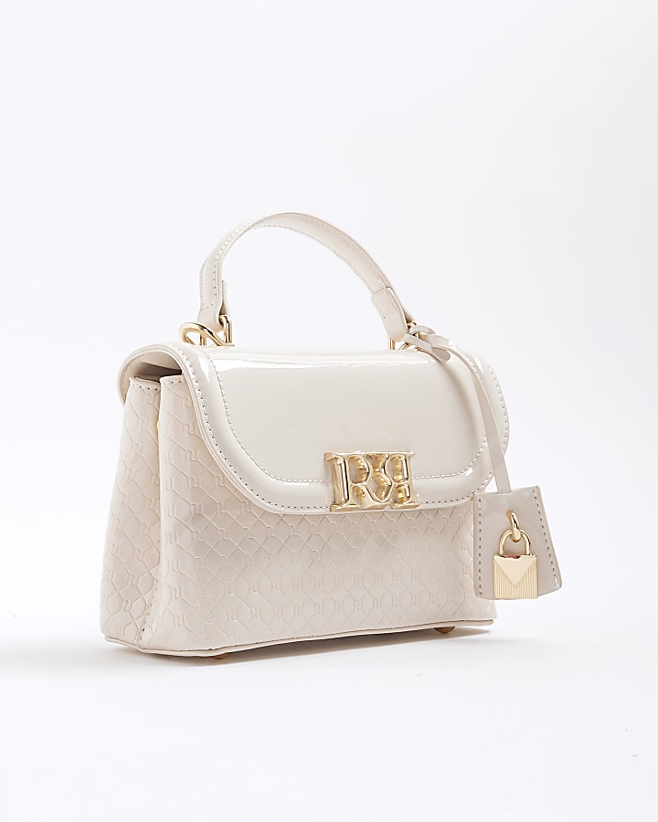 Cream Patent RI Flap Tote Bag