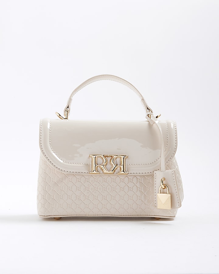 Cream Patent RI Flap Tote Bag