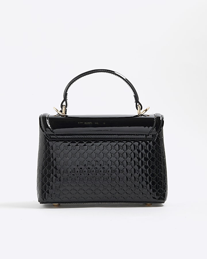 Black Patent RI Flap Tote Bag