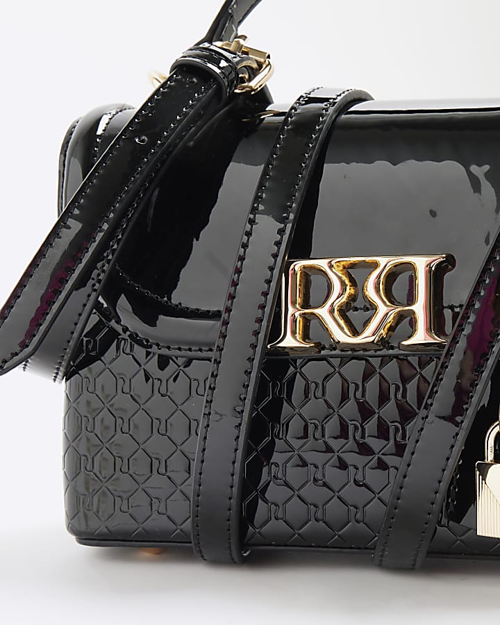 Black Patent RI Flap Tote Bag