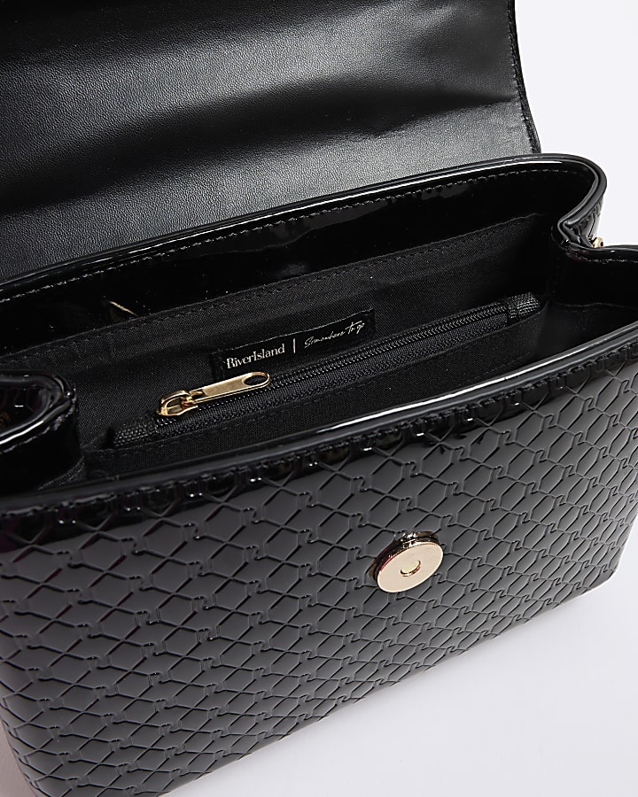 Black Patent RI Flap Tote Bag