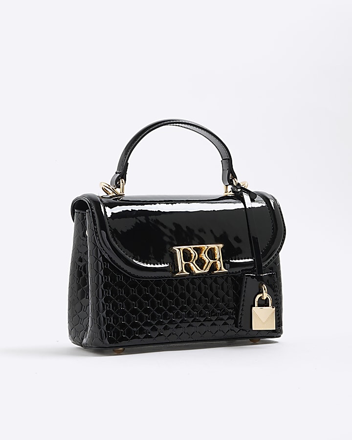 Black Patent RI Flap Tote Bag