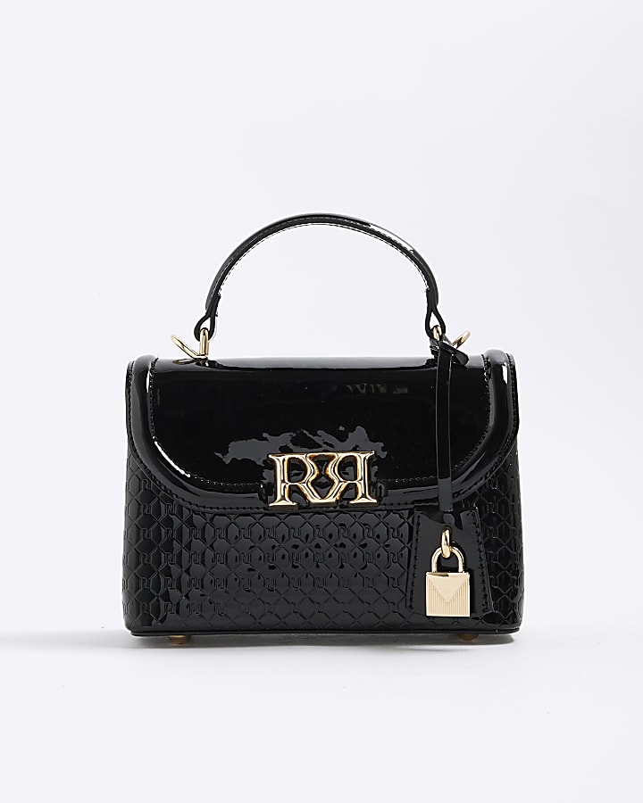 Black Patent RI Flap Tote Bag