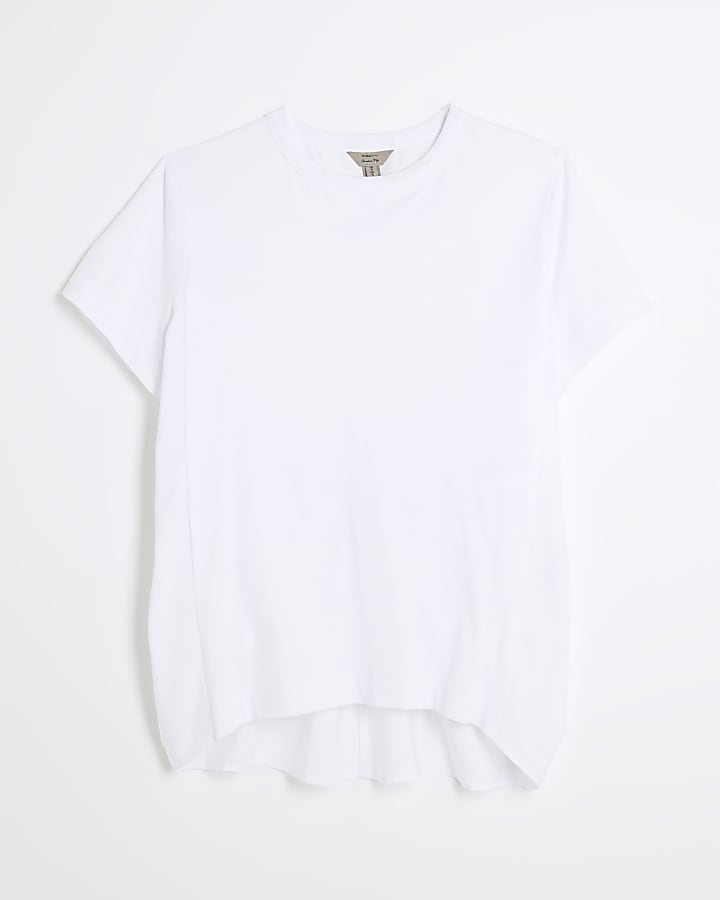 White Short Sleeve Poplin Bow Back T-shirt