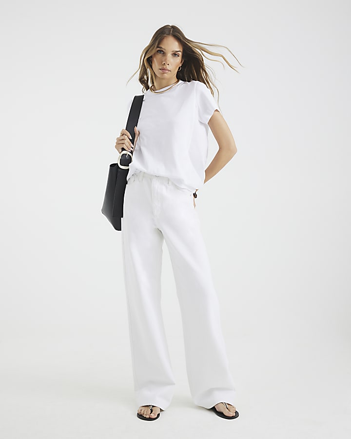 White Short Sleeve Poplin Bow Back T-shirt