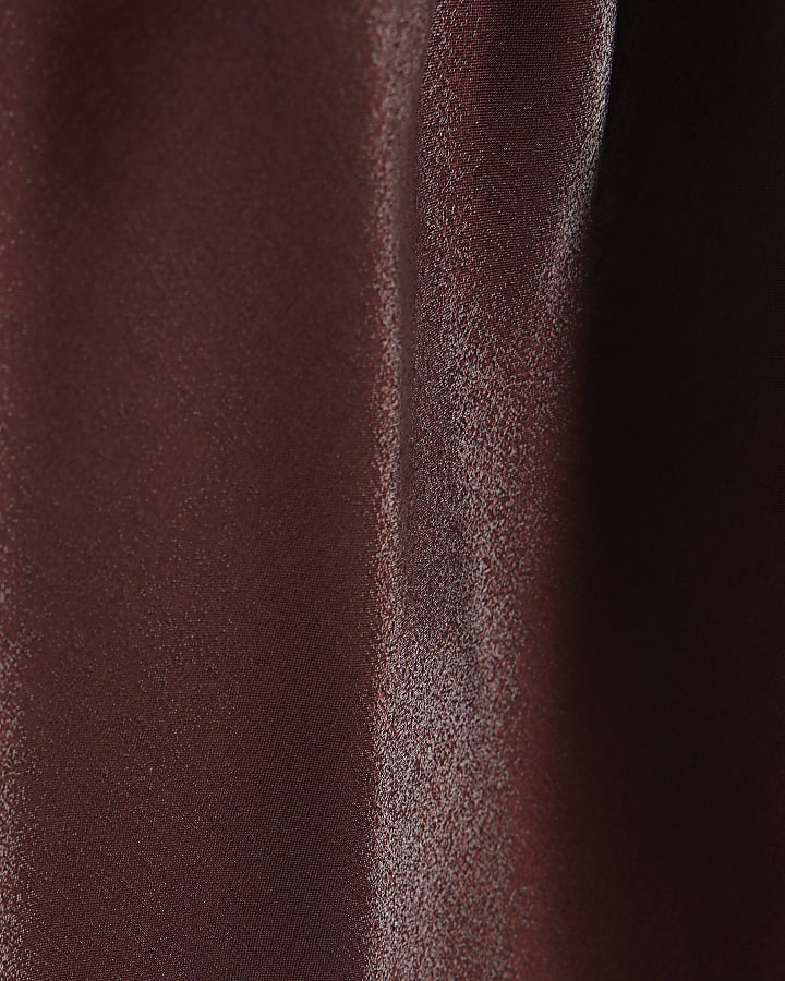 Petite Brown Satin Halter Neck Maxi Dress