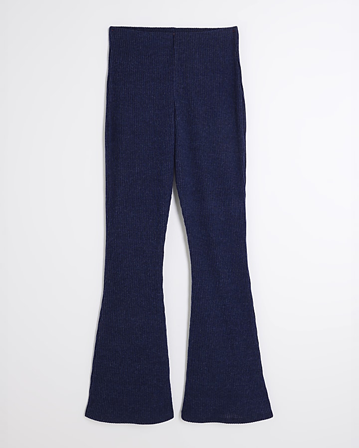 Navy Cosy Knit Flared Trousers