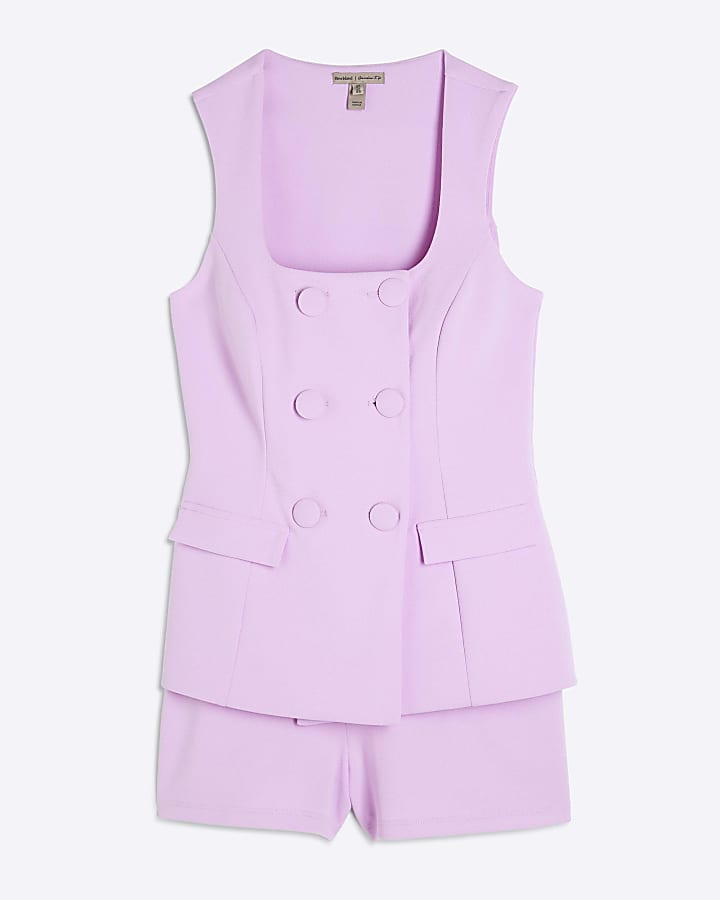 Purple Sleeveless Double Breasted Playsuit