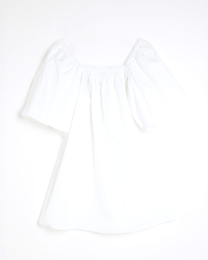 Petite White Puff Sleeve Mini Dress