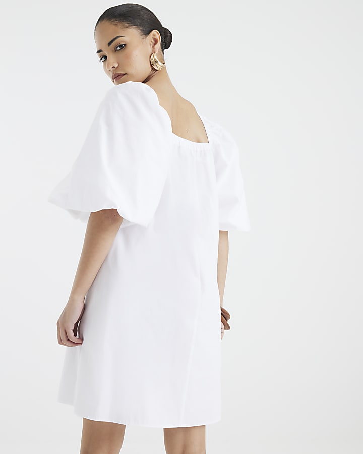 Petite White Puff Sleeve Mini Dress
