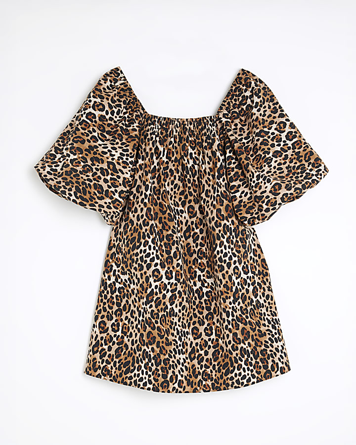 Petite Brown Leopard Print Mini Dress