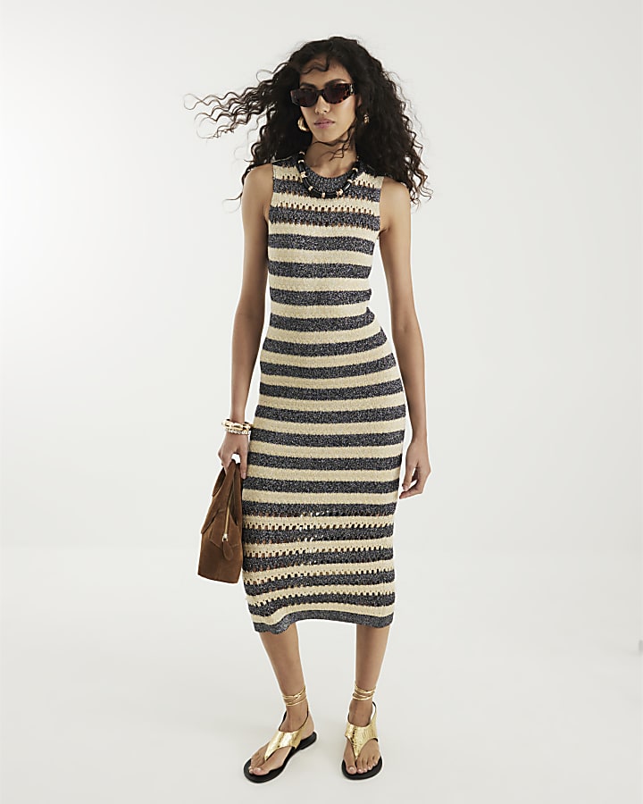 Metal Crochet Metallic Stripe Dress
