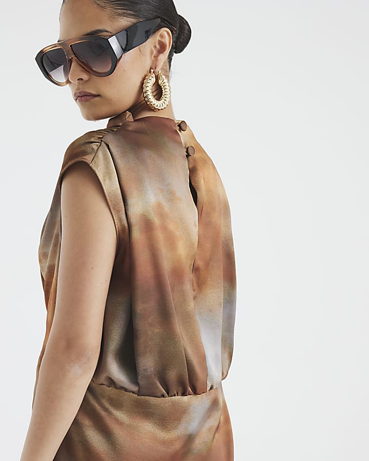 Petite RI Studio Brown High Low Tunic Top