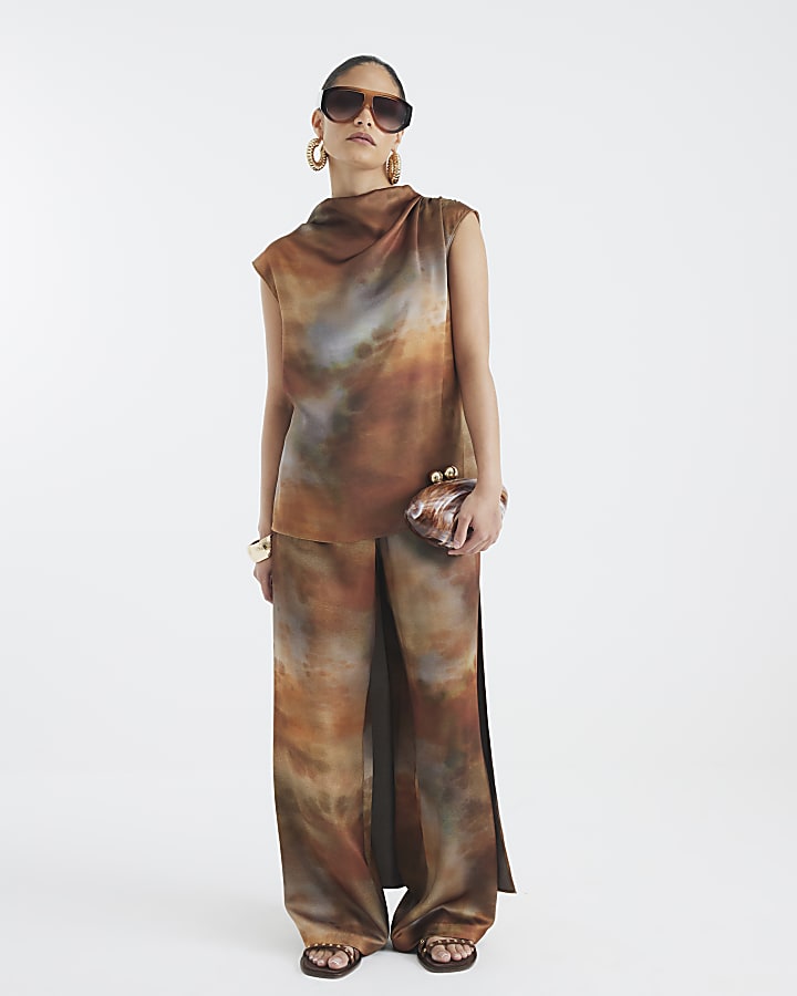 Petite RI Studio Brown High Low Tunic Top