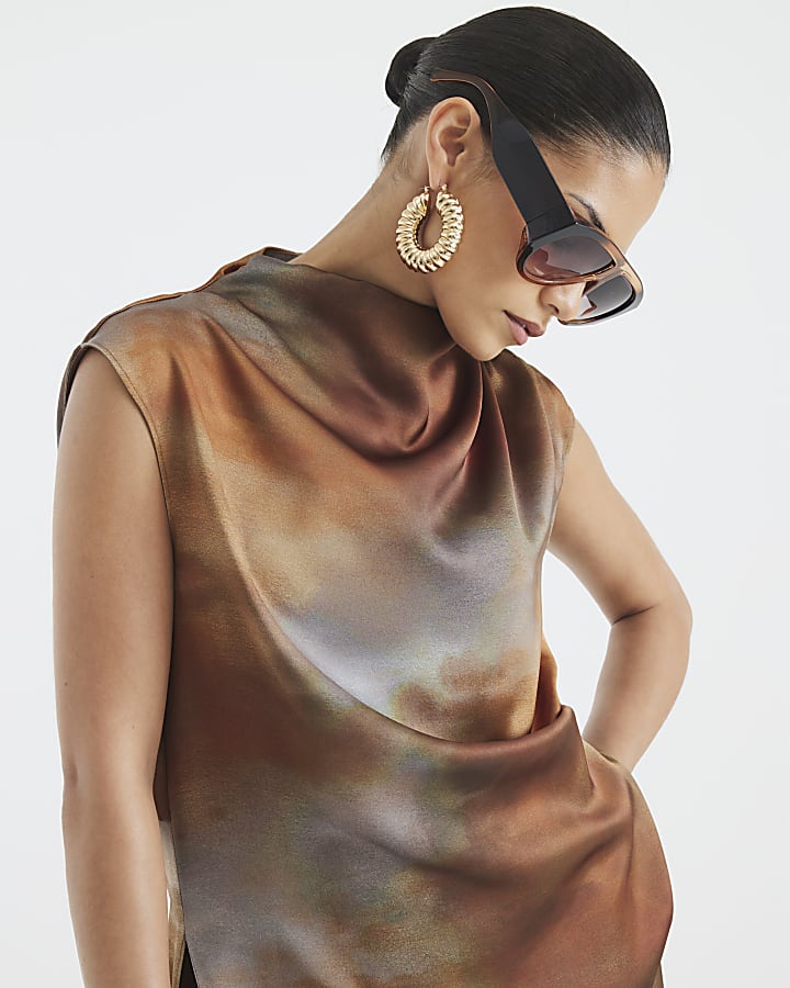 Petite RI Studio Brown High Low Tunic Top