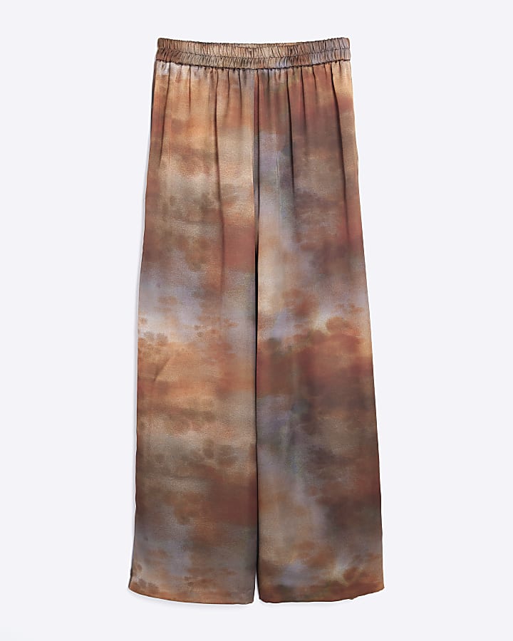 Petite Brown Abstract Print Wide Leg Trousers