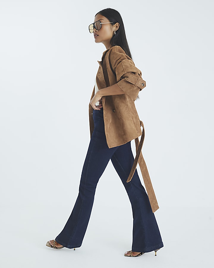 Petite Blue High Rise Pull On Flared Jeans