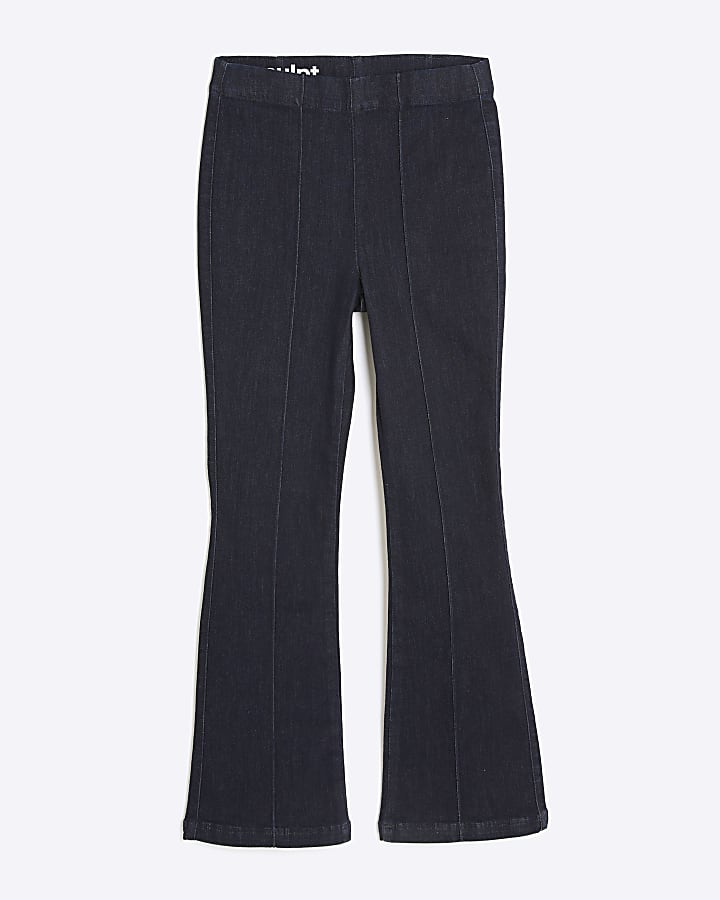 Petite Blue High Rise Pull On Flared Jeans