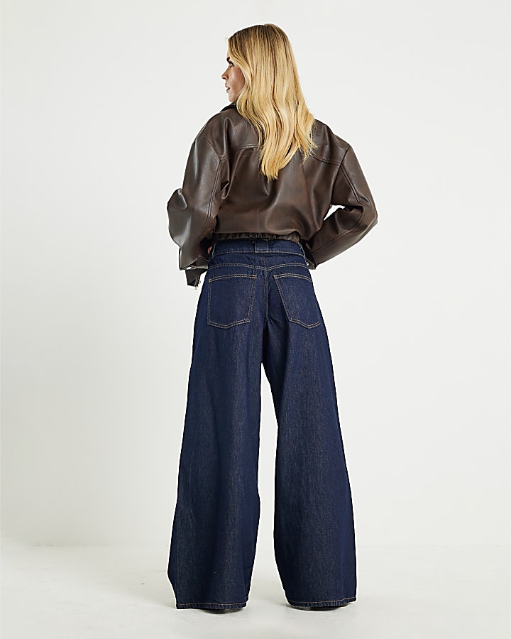 Indigo Blue High Waisted Baggy Wide Leg Jeans