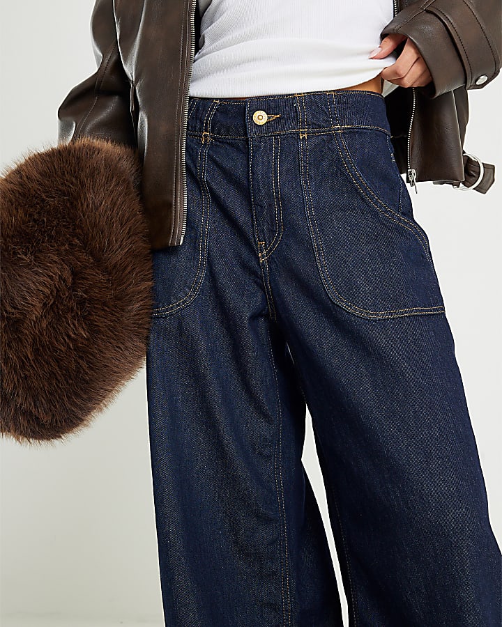 Indigo Blue High Waisted Baggy Wide Leg Jeans