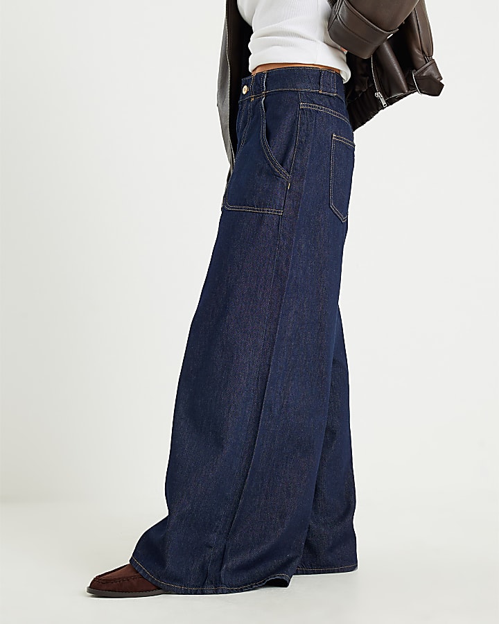 Indigo Blue High Waisted Baggy Wide Leg Jeans