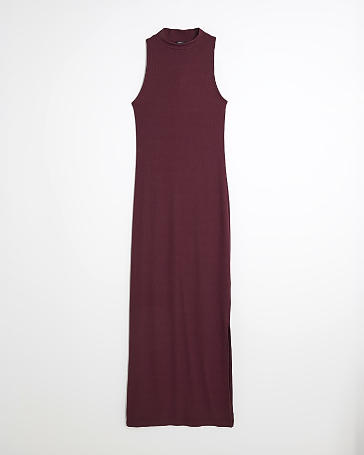 Red Sleeveless Twist Ribbed Maxi Dress