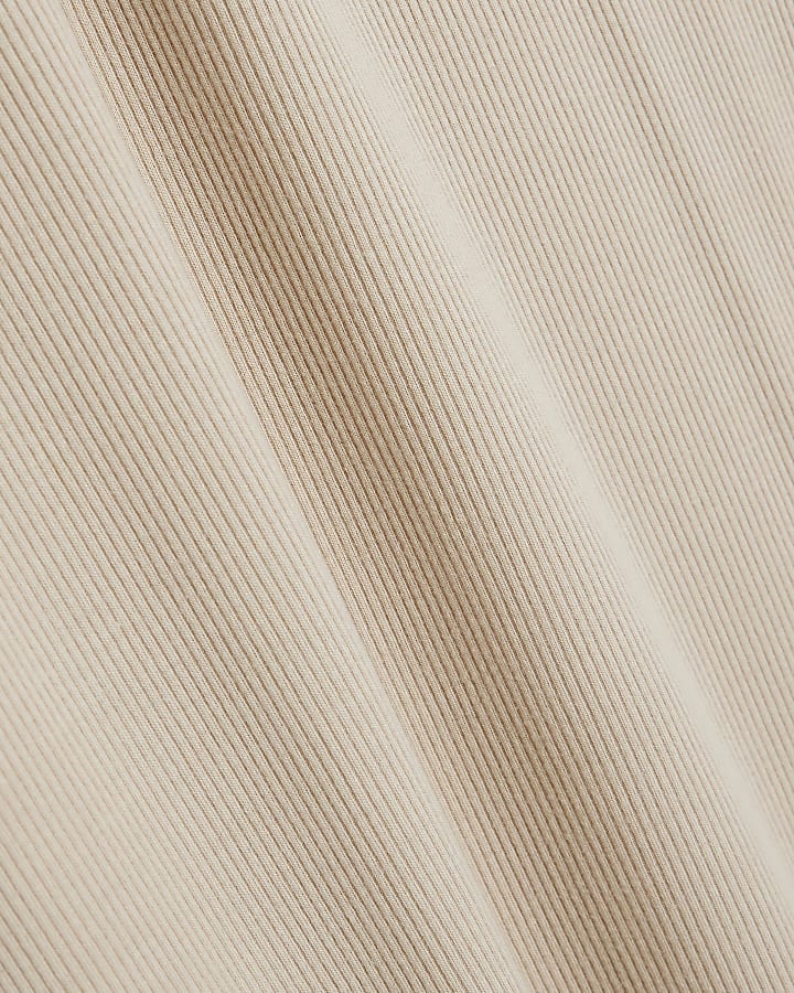 Beige Sleeveless Twist Ribbed Maxi Dress