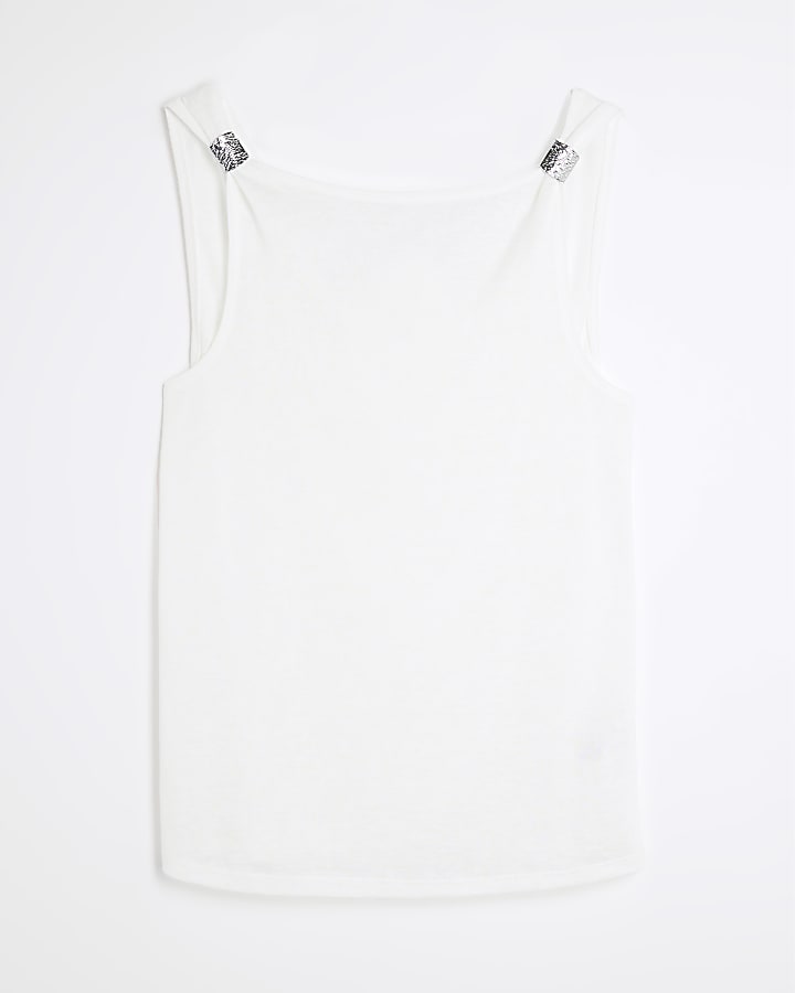 White Scoop Back Drape Tank Top